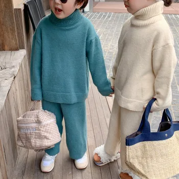 2021 yeni kış Bebek Kız moda Giyim Seti Örgü Kazak + pantolon Giyim setleri Çocuk Parti Doğum Günü Giyim