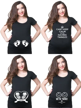 2022 Komik Annelik T-shirt Sevimli Rahat Gebelik T-shirt İkizler Gebelik T-shirt Yaz Kısa Kollu Tee Gömlek Damla Gemi