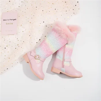 2022 Kış Kar Gökkuşağı Botları Çocuk Kız Prenses Düğün performans Giyinmiş Yeni Stil Bebek Çocuk Ayakkabıları kız ayakkabı