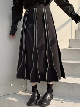 2022 Yeni kadın Rahat Etek Moda Trendi Bireysel Dikiş Uzun Etek Düzensiz Siyah Yan Fermuar Dalga A-Line Etek