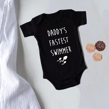 Babanın En Hızlı Yüzücü Yenidoğan Bebek Yaz Bodysuits Bebek Vücut Kısa Kollu Bebek Erkek Kız Tulum Komik Bebek Giysileri