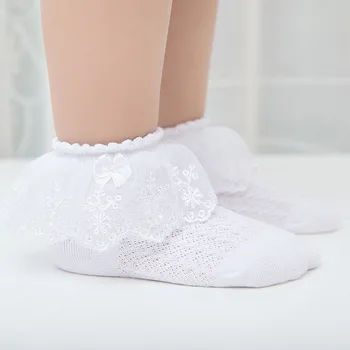 Bebek Kız Kuşgözü Fırfırlı Dantel Çorap Beyaz Dantel Trim Çorap Bebek Prenses Çorap Kızlar Yaz Çorap Yenidoğan Yürümeye Başlayan Küçük Kız