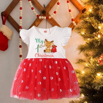 Benim İlk Noel Yenidoğan Bebek Elbise Kız Yürüyor Çocuk Geyik Çocuk Tutu Elbiseler Küçük Bebek Prenses Noel Parti Kıyafetleri Hediyeler