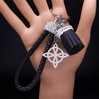 Büyücülük Celtic Knot Kolye Anahtarlık Paslanmaz Çelik Muska çanta uğuru Aksesuarları Cadı Anahtarlık Takı nudo de bruja