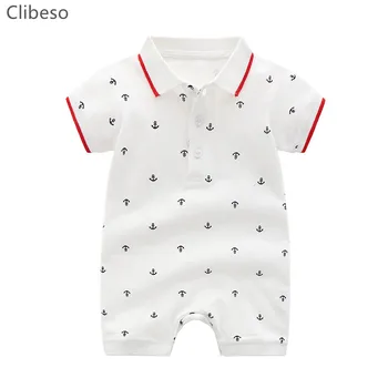 Clibeso Erkek Bebek Polo Romper Yenidoğan pamuk bebek tulumu Bebek Yaz Beyaz Baskılar Kabarcık Erkek Tek Parça Kıyafetler