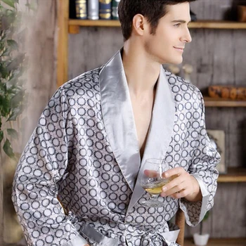 Erkek Bornoz Gecelik Saten Kimono Bornoz Elbisesi Rahat Pijama Artı Boyutu Baskı Altın Ev Sabahlık 3XL 4XL 5XL