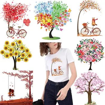 Güzel Ağaç ısı Etiket T-shirt DIY Yıkanabilir Demir On Transferi Giyim Renk Yaprakları Yamalar Giysi Giysi Üst