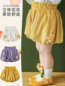 Kızlar Sonbahar çiçek tomurcuğu Şort Yeni Yabancı Stil Gevşek Üç Boyutlu Çiçek Pantolon Bebek Nefes Kabak Pantolon