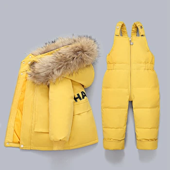 Kış-30 Çocuk Giyim Seti Erkek Bebek Kız Giysileri Aşağı sıcak Ceket Ceket Tulum Snowsuit Çocuklar Parka Kürk Tulum Palto