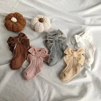 Kış Bebek Çorap Noel Kalın Örme Kızlar Ayak Bileği Çorap Büyük Yaylar Sıcak Pamuklu Çocuk Çorap Toddlers Çizme Çorap 0-5Years