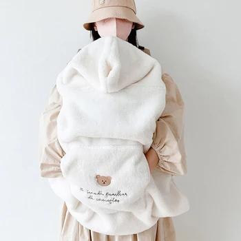 Mercan Polar bebek battaniyesi İşlemeli Ayı Kış Yorgan Bebek Giysileri Sıcak Arabası Battaniye Bebek Pelerin Şekerleme Kapak Dış Giyim