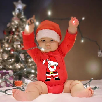 Merry Christmas Yenidoğan Toddler Bebek Kırmızı pamuklu uzun kollu tişört Romper moda Kıyafet Bebek Tulum Giysileri Erkek Kız Noel Hediyeleri