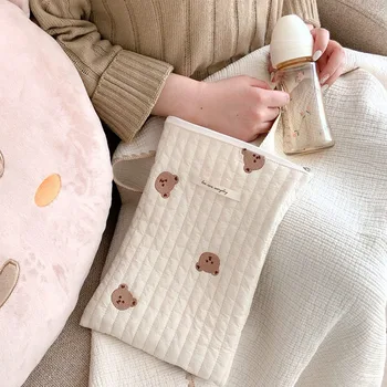 MİLCANCEL 2022 Yeni Bebek şişe çantaları Ayı Nakış Anne Çantaları Pamuk Fermuarlı bebek bezi çantaları Kore Anne Çantaları