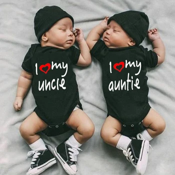 Teyzemi Seviyorum Amca Bebek İkizler Giysileri Komik Pamuk Kısa Kollu Bebek Tulumu Vücut Bebek Erkek Kız Onesies Bebek Duş Hediye