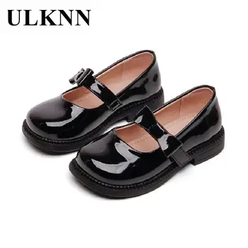 ULKNN çocuk Siyah Okul deri ayakkabı çocuk Flats Patent deri ayakkabı Kız Su Geçirmez Anti-Kaygan Basit Tek Ayakkabı
