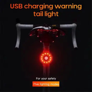 Usb şarj edilebilir bisiklet kuyruk lambası, kırmızı / beyaz ışık 5 dişliler ayarlanabilir, dağ bisikleti emniyet uyarı ışığı sırt çantası lambası