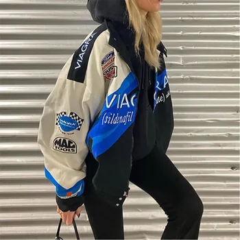 Y2k Giysileri Kış Kadın Gotik yarış ceketi Hip Hop Egirl Bombacı Büyük Boy Üst Beyzbol Üniforma 2022 Moda Kadın Mont
