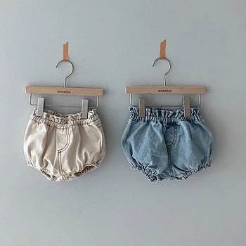 Yaz Erkek Bebek Kot Şort Moda Rahat Büyük PP Şort Bebek Düz Renk Pamuk Bloomers Toddler Kız Ekmek Pantolon
