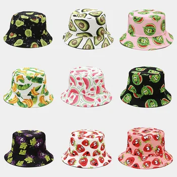 Yaz Sebze Meyve Baskı Kova Şapka Kızlar İçin Moda Hip Hop güneşlik şapka Erkekler Kadınlar Balıkçı Kap Erkek Panama Gorros