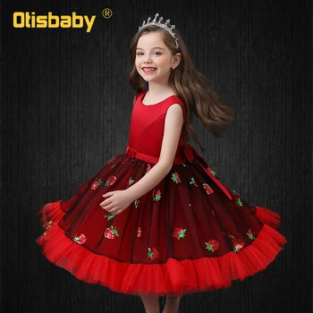 Yaz Çilek Kızlar için Elbiseler Toddler Pullu Tutu Elbise Prenses Doğum Günü Kız Parti Elbise Genç Kızlar için Sevimli Giysiler