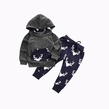 Yenidoğan Bebek Erkek Bebek kıyafetler elbiseler 2020 Sonbahar Kış sıcak Geyik Hoodie Tops+Pantolon 2 ADET Noel Bebek Kız Giysileri Setleri