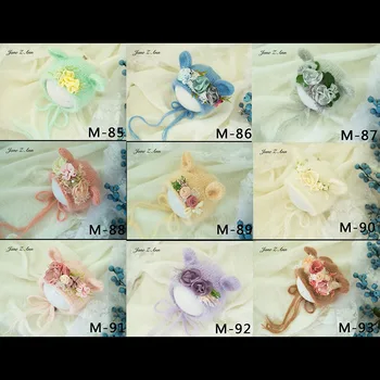 Yenidoğan bebek şapka çiçekli kapak stüdyo çekim fotoğraf sahne el yapımı örme yumuşak şapka M85 to 94