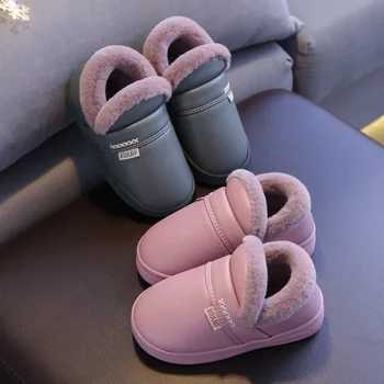 Çocuk Terlik Bebek Erkek Kız Pu Su Geçirmez pamuk terlikler Yürümeye Başlayan Ev Kış sıcak Çocuklar Flip Flop Açık rahat ayakkabılar