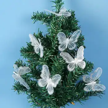 12 ADET Noel ağaç dekor gümüş parıltılı Kelebek Klip Yeni Yıl Süs çocuk Hediye Düğün Gelin Dekorasyon Navidad Ev Dekor