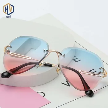 2020 Yeni Marka Tasarım Vintage Çerçevesiz Pilot Güneş Gözlüğü Kadın Erkek Retro Kesme Lens Degrade güneş gözlüğü Kadın UV400