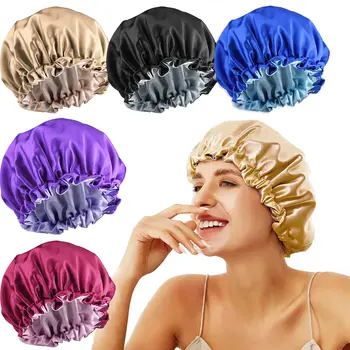 2022 Yeni Moda Nightcap Büyük Saten Kaput Kıvırcık Doğal Saç Çift Katmanlı Geri Dönüşümlü İpek saç bonesi Kadınlar İçin Uyku Kap
