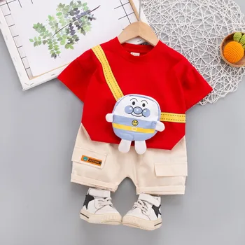 Erkek bebek Giysileri Yeni Yaz Çocuk Sevimli Kıyafetler T-shirt çizimli çanta+Şort 2 adet / takım Bebek Rahat Yürümeye Başlayan Kız Giyim