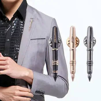 Erkek takım elbise Broş Pin Tunç Kravat Cep Düğmesi Altın Renk Tabancası Siyah Kalem Şekli metal pimler Takı