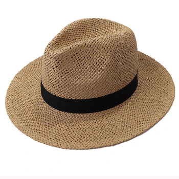 HT3119 Fedoras Siyah Bant Hasır Şapka Erkekler Kadınlar Geniş Ağız Yaz Şapka Erkek Kadın Panama Şapka Plaj Kap Unisex Düz Ağız plaj şapkası