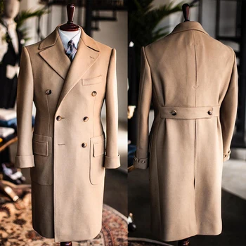 Klasik İngiltere Tarzı Yün Palto erkek Kalın Custom Made Kruvaze Uzun Uzunluk Ceket Rahat Kış Moda Sıcak Ceket