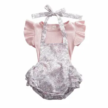 Lioraitiin 0-18 M Moda Bebek Kız Clohtes Kıyafet Pembe Kısa Kollu Pamuklu Gömlek Baskı Çiçek Şort Kız Giysi Set