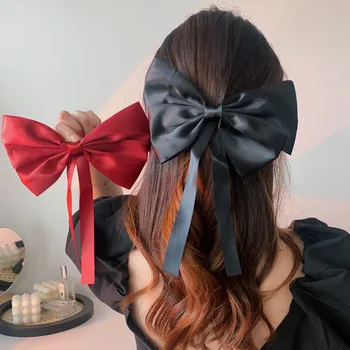 Moda Kore Büyük Boy Yay Şerit Saç Tokası saç tokası 2022 Sonbahar Kış Kadın Noel Kırmızı Siyah Saten Ördek Gagası Klip Hairwear