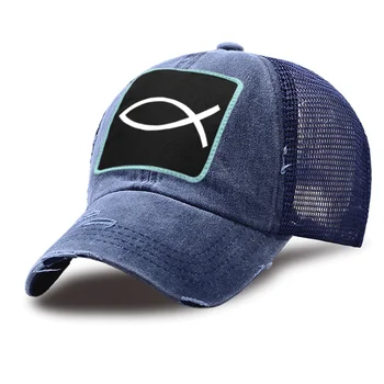 Pamuk Ayarlanabilir Örgü Beyzbol Nefes Kapaklar Sürme Yaz Yeni Açık Snapback Şapka İSA balık Baskı Harajuku şoför şapkası