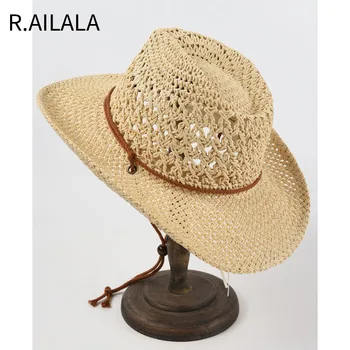 Panama Şapka Yaz güneş şapkaları Kadınlar için Adam Hollow Out Plaj Hasır Şapka Erkekler için UV Koruma Kapağı Chapeau Femme kadın kovboy şapkası
