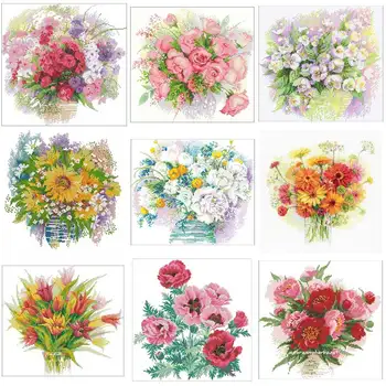 Riolis serisi çiçek desenleri sayılan 11CT 14CT 18CT Çapraz Dikiş setleri DIY Çin Çapraz dikiş kitleri Nakış İğne